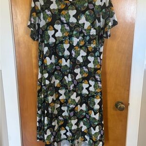 Minnie Mouse Floral XL LuLaRoe Carly Swing Dress White Polka Dot Bows Tropical